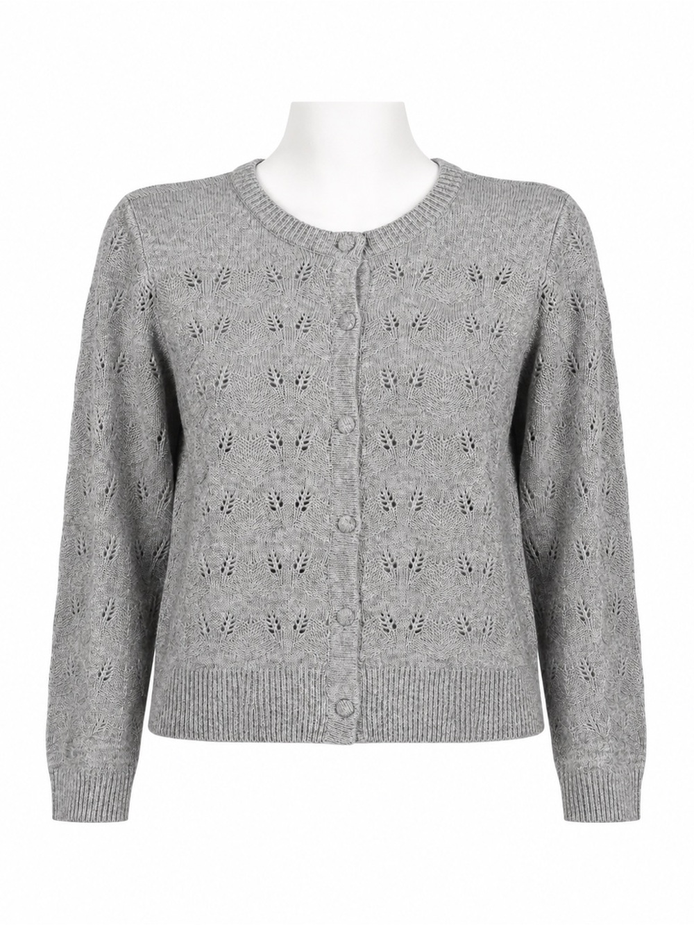 Size S Culture CUmono Cardigan Mid Grey Melange Wool Blend Pointelle Knit